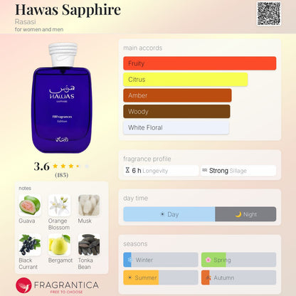 Hawas Sapphire Rasasi EDP 3.38oz