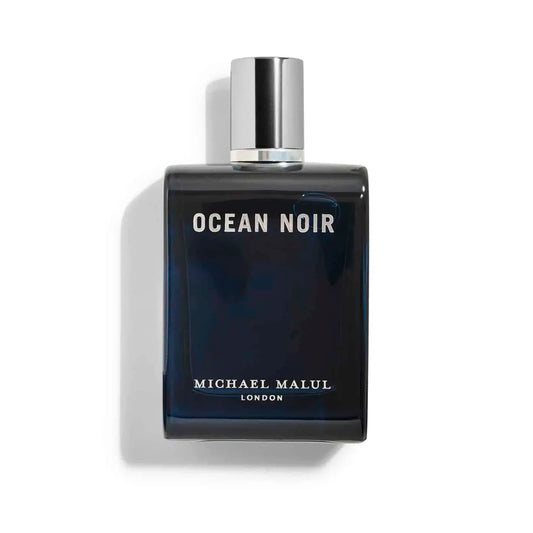 Perfume bottle labeled 'Ocean Noir' by Michael Malul on a white background