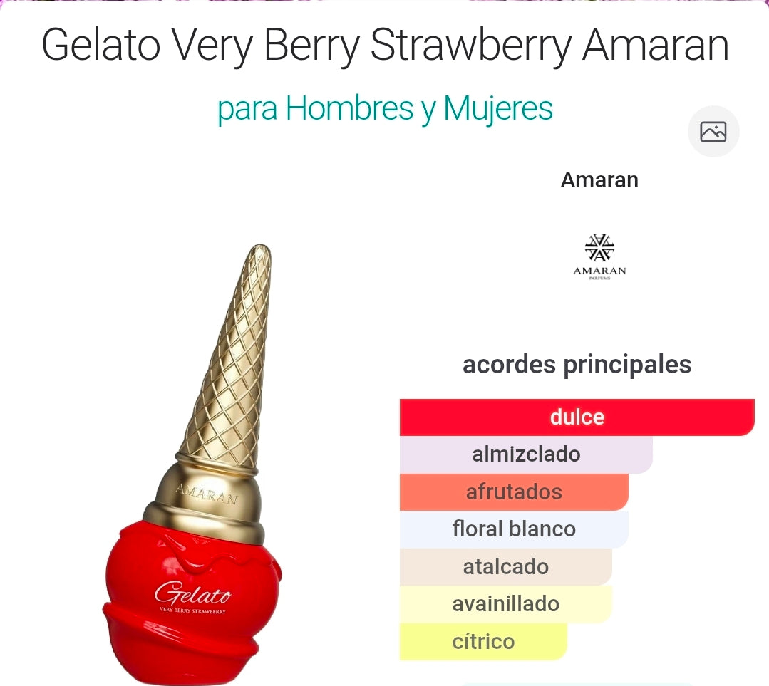 Gelato Very Berry Strawberry de Amaran EDP 3.4oz